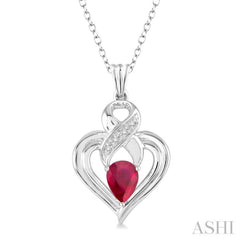 6x4  MM Pear Shape Ruby and 1/50 Ctw Single Cut Diamond Pendant in Sterling Silver with Chain