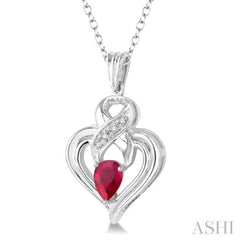 6x4  MM Pear Shape Ruby and 1/50 Ctw Single Cut Diamond Pendant in Sterling Silver with Chain