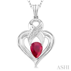 6x4  MM Pear Shape Ruby and 1/50 Ctw Single Cut Diamond Pendant in Sterling Silver with Chain