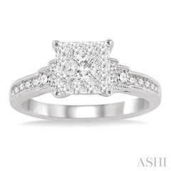 5/8 Ctw Diamond Lovebright Engagement Ring in 14K White Gold