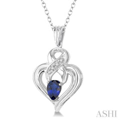 6x4  MM Pear Shape Sapphire and 1/50 Ctw Single Cut Diamond Pendant in Sterling Silver with Chain