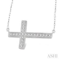 1/5 Ctw Round Cut Sideway Cross Pendant in 10K White Gold with Chain