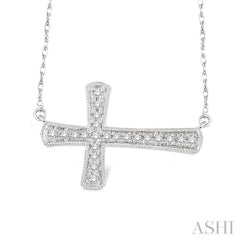 1/5 Ctw Round Cut Sideway Cross Pendant in 10K White Gold with Chain