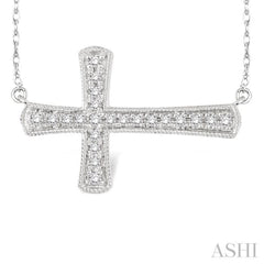 1/5 Ctw Round Cut Sideway Cross Pendant in 10K White Gold with Chain