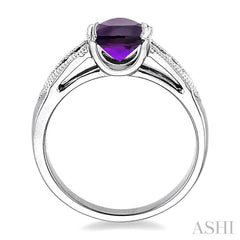 8x6 MM Oval Shape Amethyst and 1/10 Ctw Diamond Ring in 14K White Gold