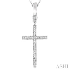 1/6 Ctw Round Cut Diamond Cross Pendant in 10K White Gold with Chain