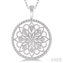 1/5 Ctw Round Cut Diamond Circle Flower Pendant in 10K White Gold with Chain