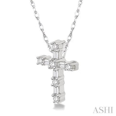 1/20 Ctw Round Cut Diamond Cross Pendant in 10K White Gold with Chain