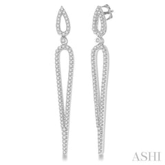 3/4 Ctw Round Cut Diamond Long Earrings in 14K White Gold