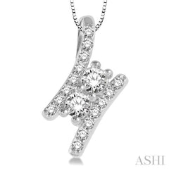 1/4 Ctw Twin Center Parallel Bar Round Cut Diamond 2Stone Pendant With Link Chain in 14K White Gold