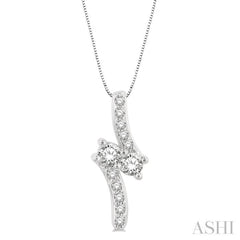 1 Ctw Asymmetrical 2Stone Round Cut Diamond Pendant With Box Link Chain in 14K White Gold