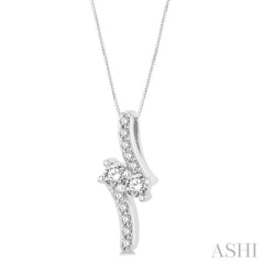 1 Ctw Asymmetrical 2Stone Round Cut Diamond Pendant With Box Link Chain in 14K White Gold