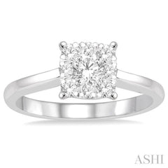 3/4 Ctw Round Cut Diamond Square Shape Lovebright Ring in 14K White Gold