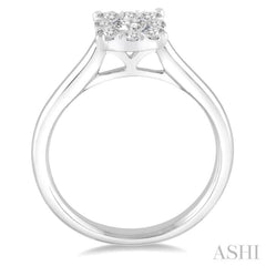 3/4 Ctw Round Cut Diamond Square Shape Lovebright Ring in 14K White Gold