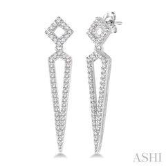 1/3 Ctw Spearhead Round Cut Diamond Long Earrings in 14K White Gold