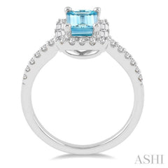 7x5 MM Emerald Cut Aquamarine and 1/2 Ctw Diamond Ring in 14K White Gold