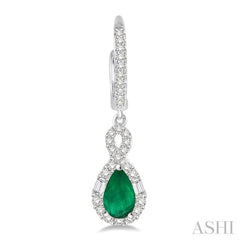 6X4MM Pear Cut Emerald and 1/2 Ctw Round Cut Diamond Precious Earrings in 14K White Gold