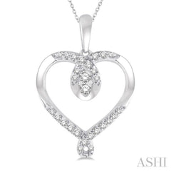 1/4 Ctw Pear Shape Drop Twisted Tip Heart Charm Round Cut Diamond Pendant With Link Chain in 14K White Gold