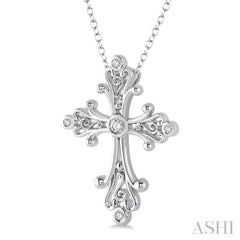 1/10 Ctw Victorian Cross Round Cut Diamond Pendant With Link Chain in 10K White Gold