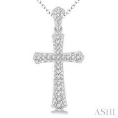 1/6 Ctw Cross Charm Round Cut Diamond Pendant With Link Chain in 10K White Gold