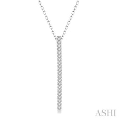 1/6 Ctw Long Vertical Bar Round Cut Diamond Pendant With Link Chain in 10K White Gold