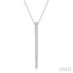 1/6 Ctw Long Vertical Bar Round Cut Diamond Pendant With Link Chain in 10K White Gold