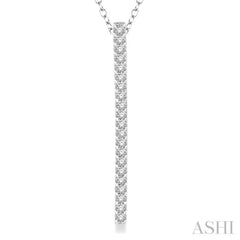 1/6 Ctw Long Vertical Bar Round Cut Diamond Pendant With Link Chain in 10K White Gold