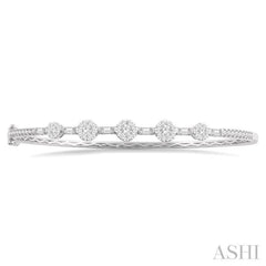 1 1/10 Ctw Lovebright Circular Mounts Baguette & Round Cut Diamond Bangle in 14K White Gold