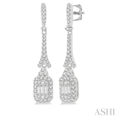 5/8 ctw Long Baguette & Round Cut Diamond Earring in 14K White Gold