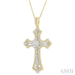 3/4 Ctw Lovebright Round Cut Diamond Cross Pendant in 14K Yellow and White Gold