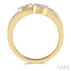 3/8 Ctw Triple Oval Mount Split Shank Lovebright Round Cut Diamond Ring in 14K Yellow and White Gold