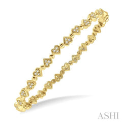 1/4 Ctw Heart Charm Round Cut Diamond Stackable Bangle in 14K Yellow Gold