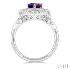 1/50 Ctw Pear Shape 9x6 MM Amethyst & Round Cut Diamond Semi Precious Ring in Sterling Silver