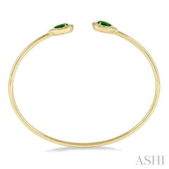 1/5 Ctw Pear Shape 6x4 MM Emerald & Round Cut Diamond Precious Flexi Bangle in 14K Yellow Gold