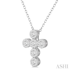 3/8 ctw Lovebright Round Cut Diamond Cross Pendant With Chain in 14K White Gold