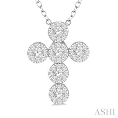 3/8 ctw Lovebright Round Cut Diamond Cross Pendant With Chain in 14K White Gold