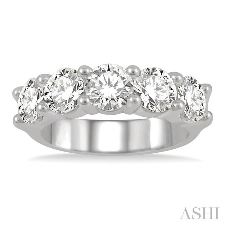 3 Ctw 5 Stone Round Cut Diamond Wedding Band in 14K White Gold
