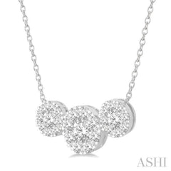 3 Ctw 3-Stone Lovebright Round Cut Diamond Necklace in 14K White Gold