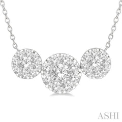 3 Ctw 3-Stone Lovebright Round Cut Diamond Necklace in 14K White Gold