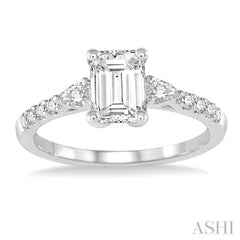 3/8 Ctw Emerald Shape Pear & Round Cut Diamond Semi-Mount Engagement Ring in 14K White Gold