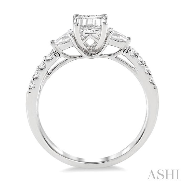 3/8 Ctw Emerald Shape Pear & Round Cut Diamond Semi-Mount Engagement Ring in 14K White Gold