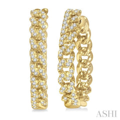 1/3 Ctw Round Cut Diamond Curb & Cuban Hoop Earrings in 14K Yellow Gold