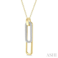 3/8 ctw Two Tone Paper Clip Round Cut Diamond Pendant With Chain in 14K Yellow and White Gold