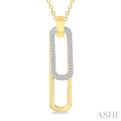 3/8 ctw Two Tone Paper Clip Round Cut Diamond Pendant With Chain in 14K Yellow and White Gold