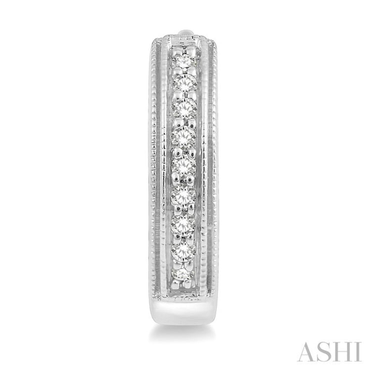 1/10 Ctw Scooped Center Round Cut Diamond Huggie Petite Earrings in 10K White Gold