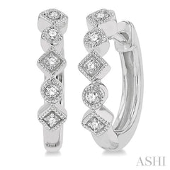 1/10 Ctw Circular & Rhombus Mount Round Cut Diamond Huggie Earrings in 10K White Gold