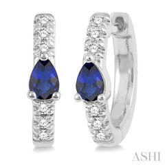 1/10 Ctw 4X3 MM Pear Cut Sapphire and Round Cut Diamond Huggie Earrings in 10K White Gold