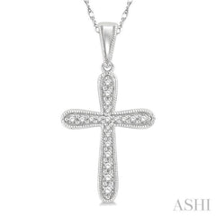 1/6 Ctw Round Cut Diamond Cross Pendant With Chain in 14K White Gold