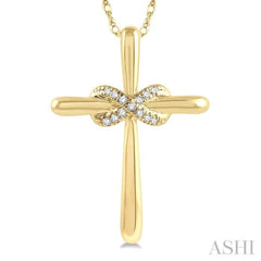 1/20 Ctw Infinity Round Cut Diamond Cross Pendant With Chain in 10K Yellow Gold