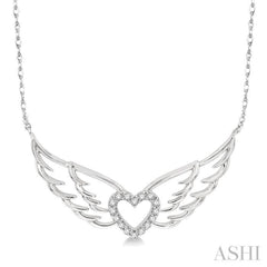 1/8 Ctw Angel Wings Heart Round Cut Diamond Necklace in 10K White Gold